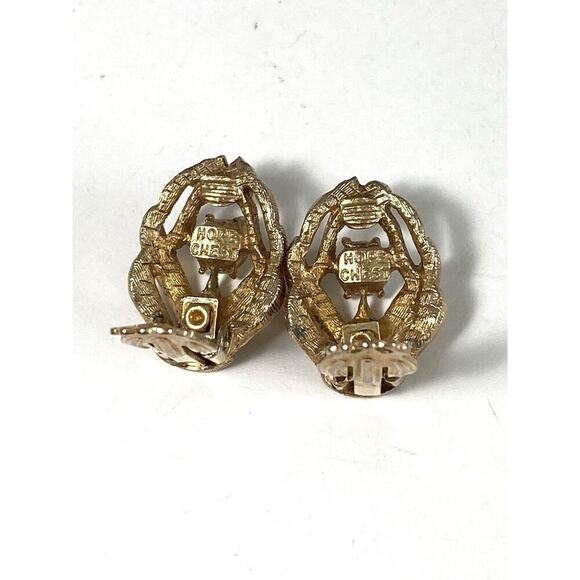 HOPE CHEST Earrings Clips Clip Ons AB Crystals Gold Tone Vintage - Picture 2 of 12